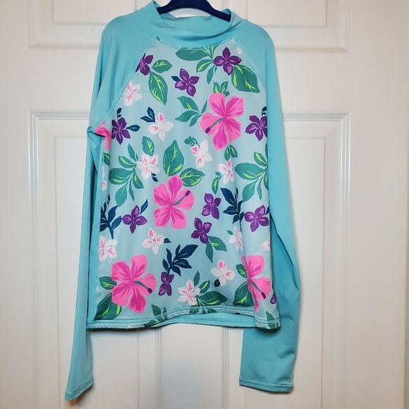 Lands' End Long Sleeve Floral Print Swim Shirt Girl's Size L (10-12) - Picture 1 of 9